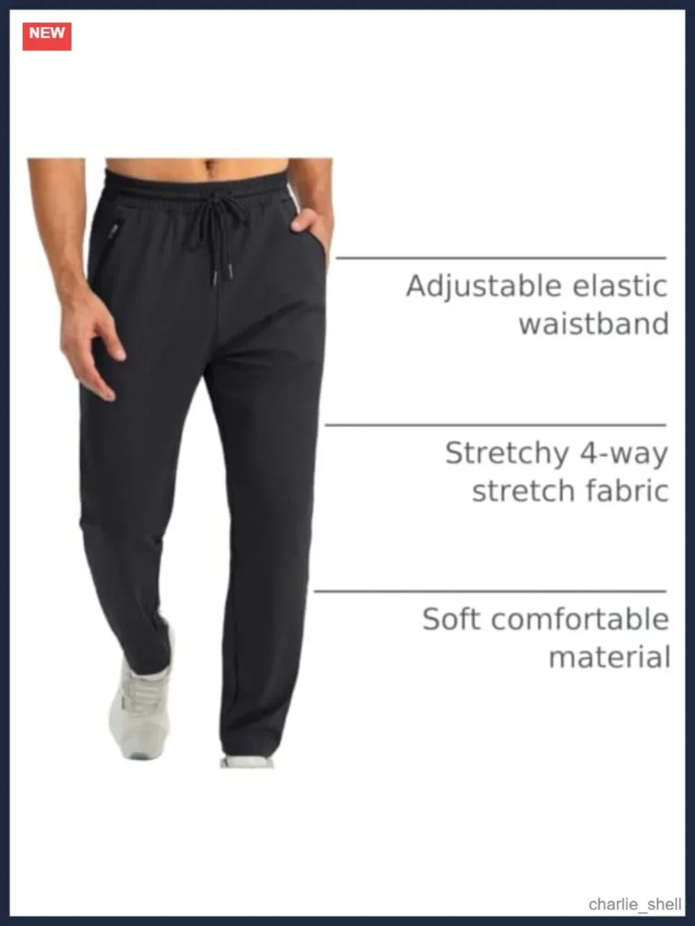 Men's Sweatpants Tapered Joggers with 3 Zipper Pockets Stretchy Athletic Pants